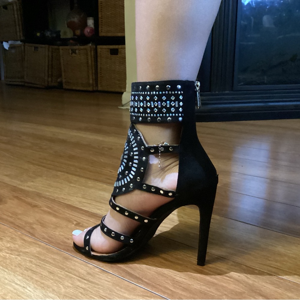 Black Studded 4.5” High Heel Sandals by Cape Robbin Size 8 M